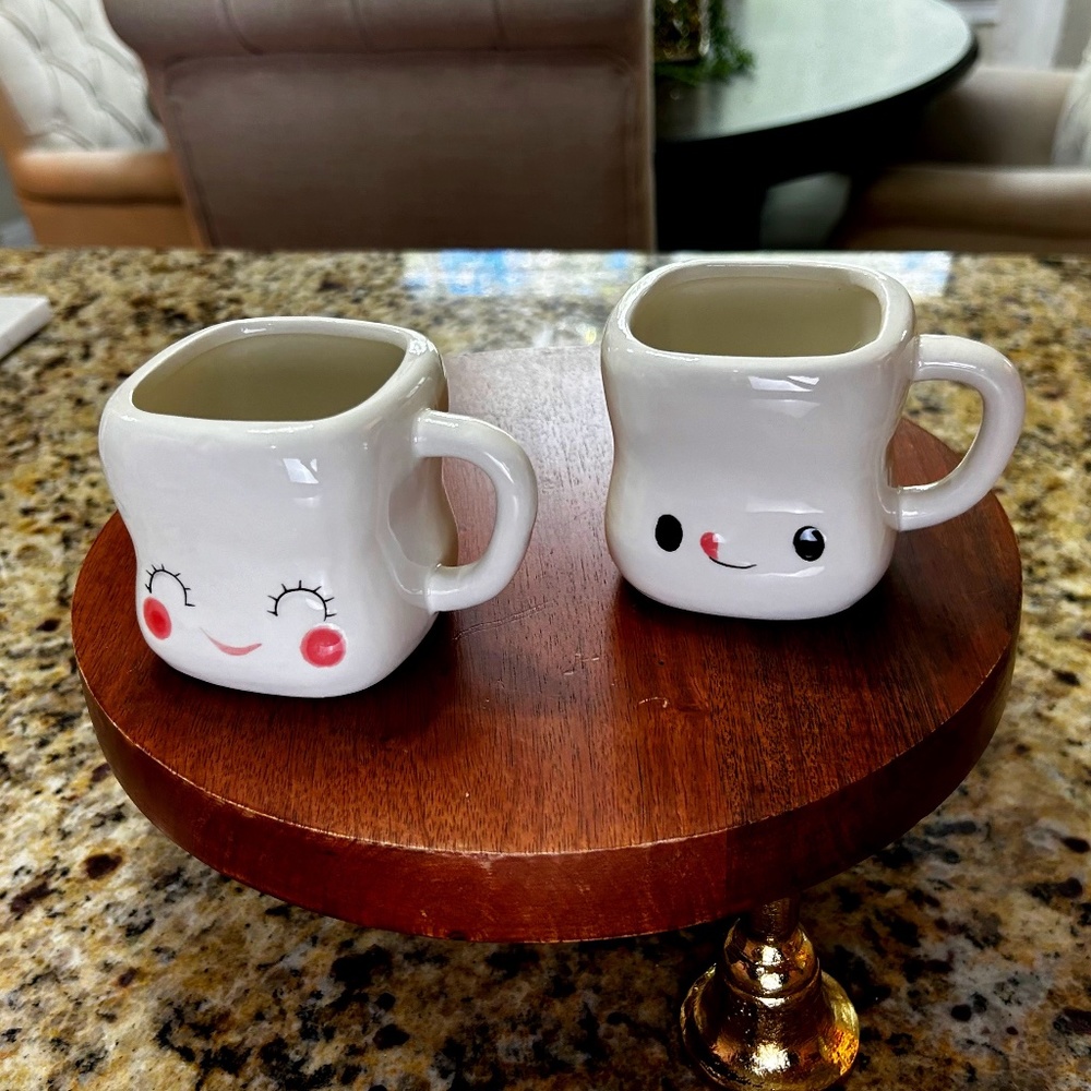 Ceramic Marshmallow 6 ounce Coffee Hot Chocolate Espresso Mugs set of 2